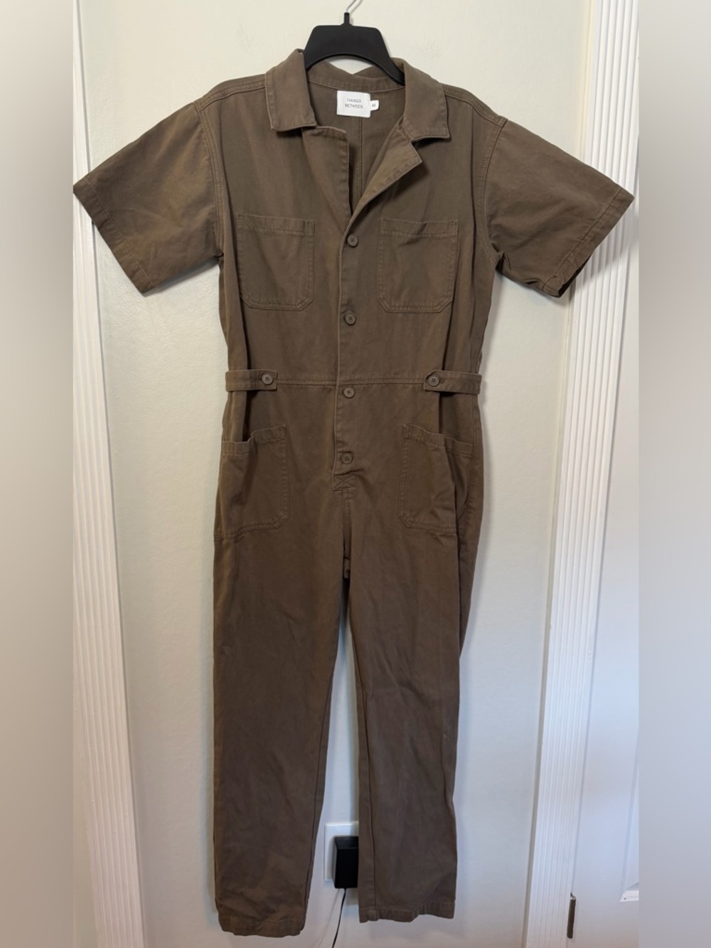 Things Between Brown Utility Jumpsuit Size Medium Short Sleeve Coverall